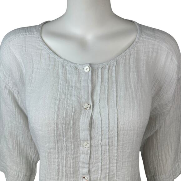 Pure Jill Linen Button Top Womens Size XS Gauze Crinkle Oversized White Summer - Picture 3 of 10